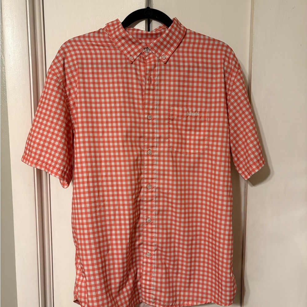 Huk Coral and White Casual Button Down Shirt